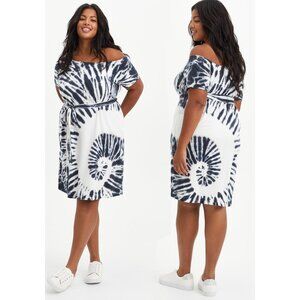 Torrid PLUS Size 3X (3) Blue Tie-Dye Mini French Terry Off-Shoulder Tee Shirt Dr